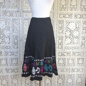 Vtg Y2K Black Embroidered Midi Skirt Womens 6 Whimisgoth Dark Fairy Cottage